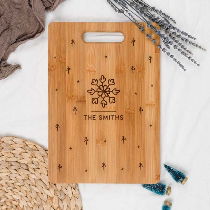 [Custom Name] Engraved Wooden Chopping Board - Snowflake