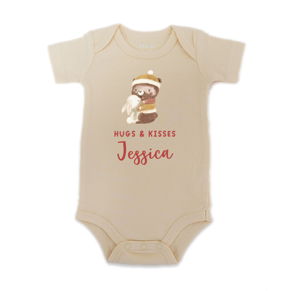 Custom name Christmas Gift Personalized Baby bodysuit Merry Bear and Bunny