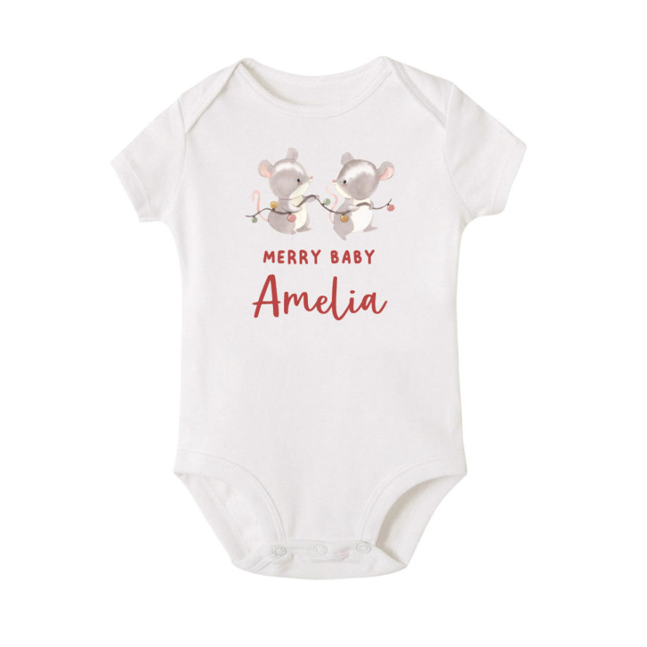 Custom name Christmas Gift Personalized Baby bodysuit Merry Mouse Design