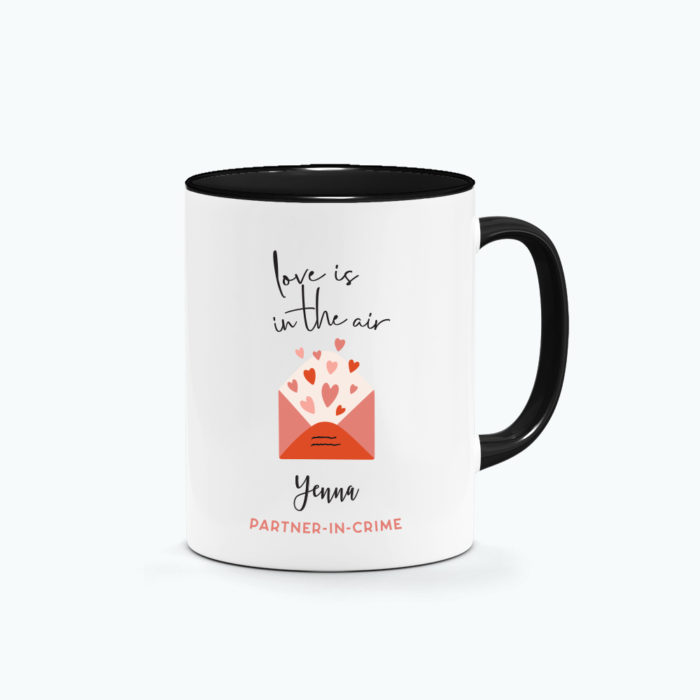 Custom Name Custom Subtext Valentine's Day Gift Printed Mug Black Handle - Love in the air Design