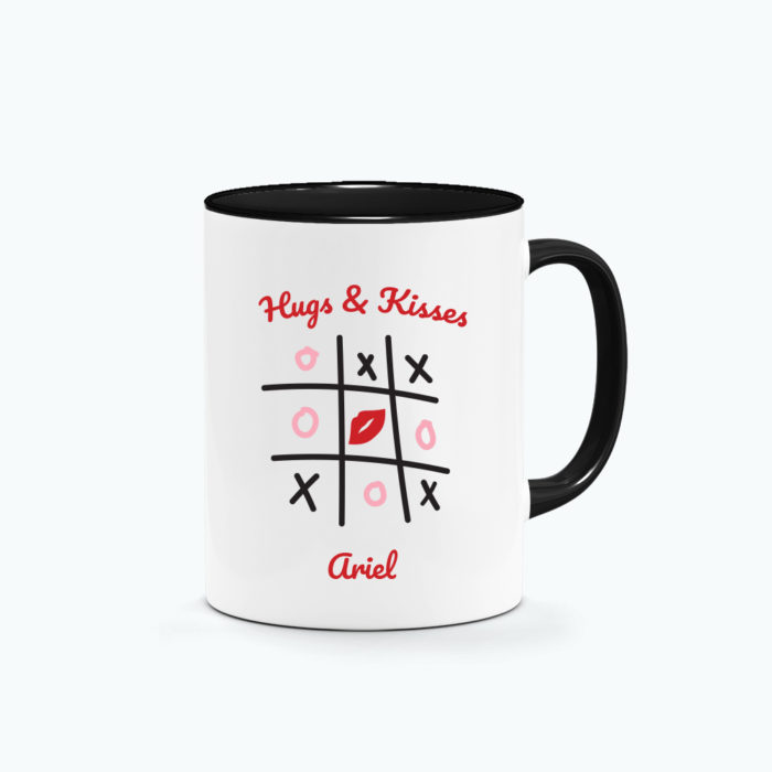 Custom Name Custom Subtext Valentine's Day Gift Printed Mug Black Handle -Xoxo Design