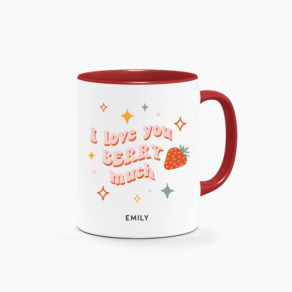 ' [Custom Name] I love you Berry Much Retro Typography Strawberry Graphics Printed Mug