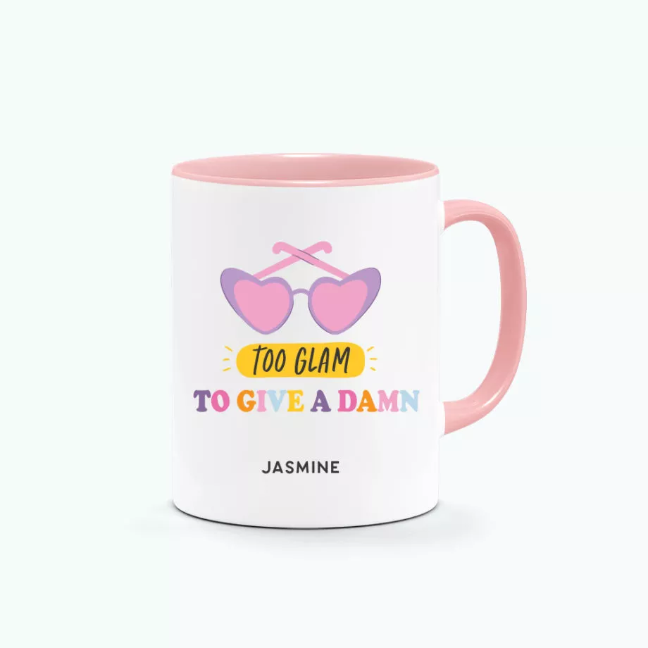 ' [Custom Name] Too Glam to Give a Damn Retro Typography Graphics Printed Mug