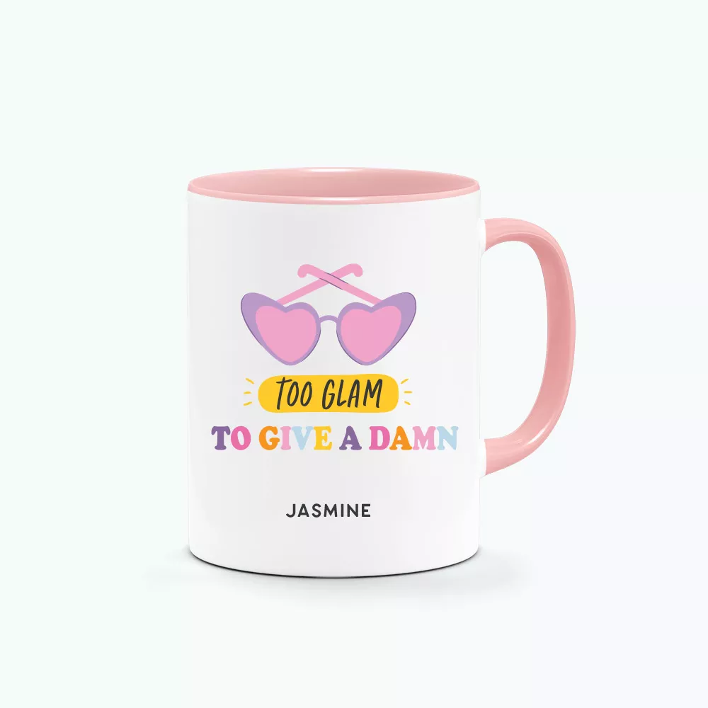 ' [Custom Name] Too Glam to Give a Damn Retro Typography Graphics Printed Mug