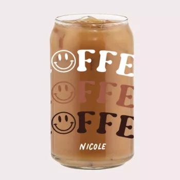 [Custom Name] COFFEE COFFEE Wave Smiley Typography Coffee Can Glass Cold Beverage Glass