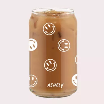 [Custom Name] Smiley Faces Coffee Can Glass Cold Beverage Glass