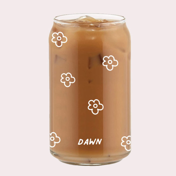 [Custom Name] Handdrawn Flowers Outline Coffee Can Glass Cold Beverage Glass