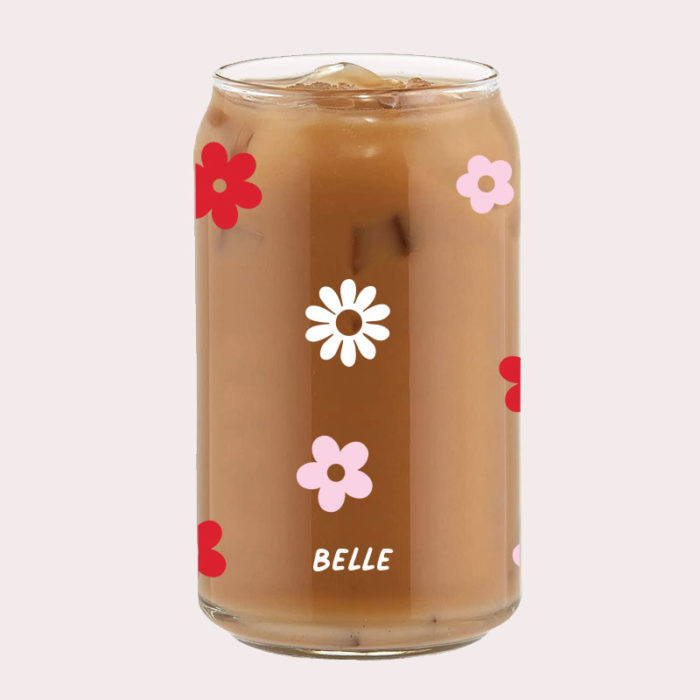 '[Custom Name] Valentines Flowers Graphics Coffee Can Glass Cold Beverage Glass