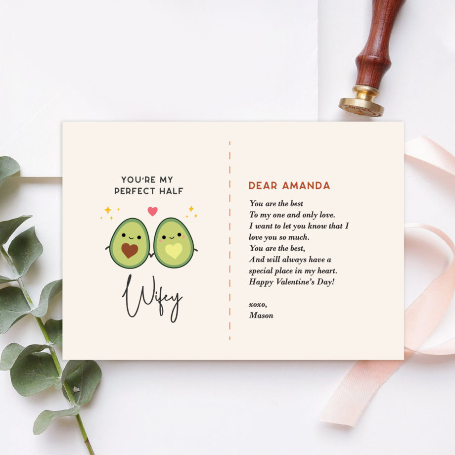 ' [Custom Message] Valentines Collection One-sided Gift card - avocado design