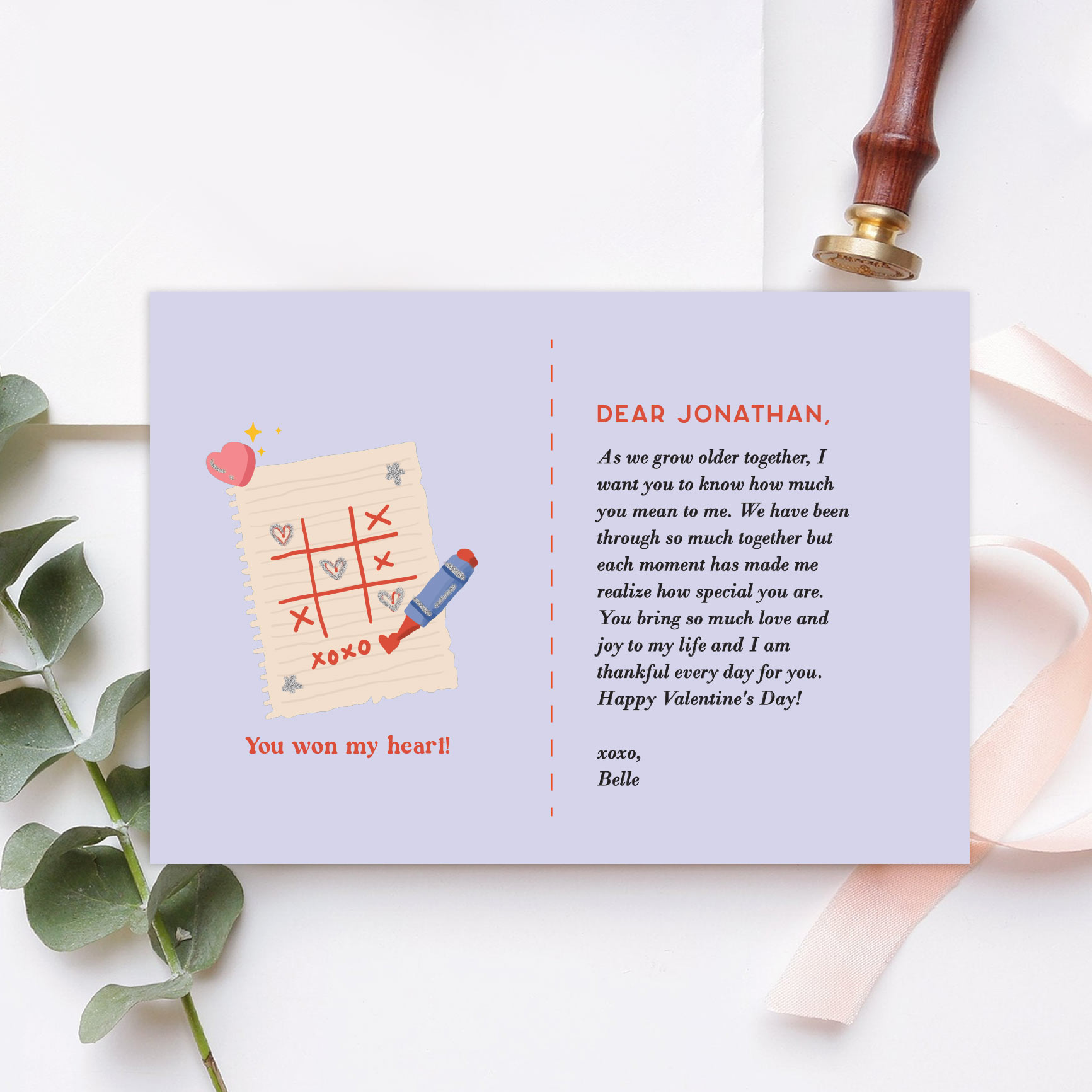 ' [Custom Message] Valentines Collection One-sided Gift card - You Won My heart design