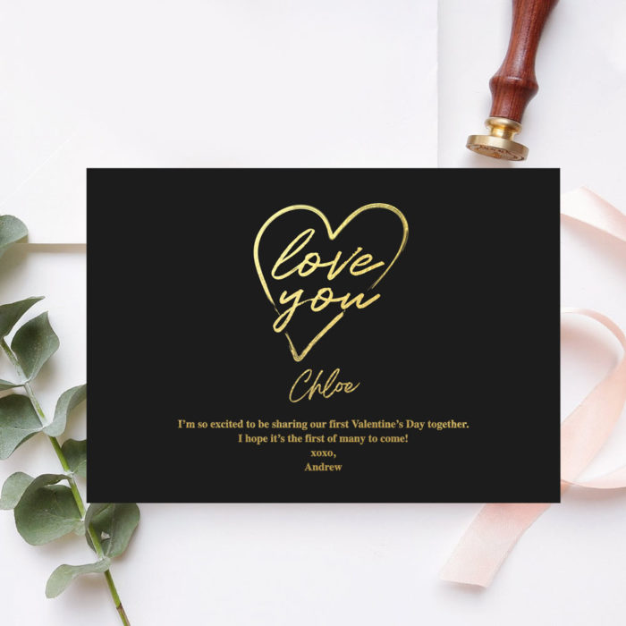 ' [Custom Message] Valentines Collection One-sided Gift card - Love You Heart Gold Foil design