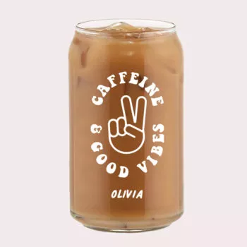 [Custom Name] CAFFINE & GOOD VIBES Graphics Coffee Can Glass Cold Beverage Glass
