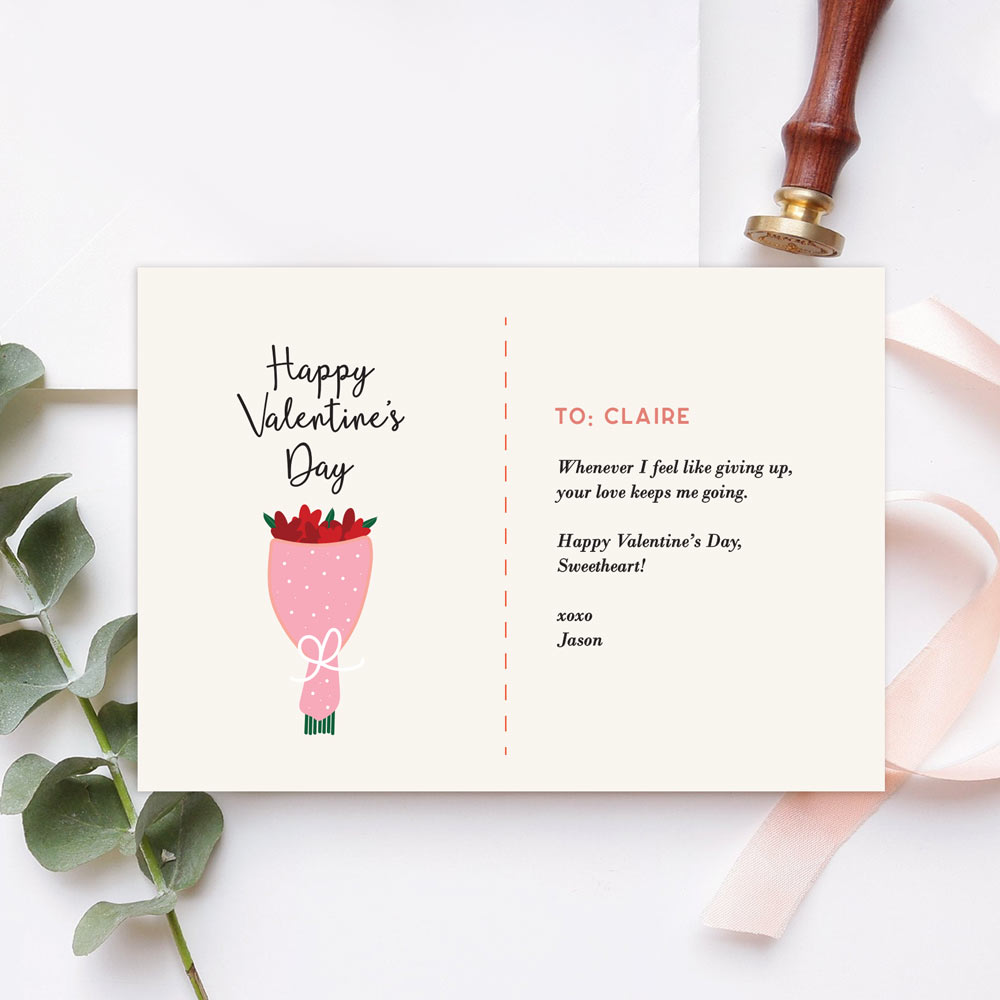 ' [Custom Message] Valentines Collection One-sided Gift card - Flower Bouquet Design