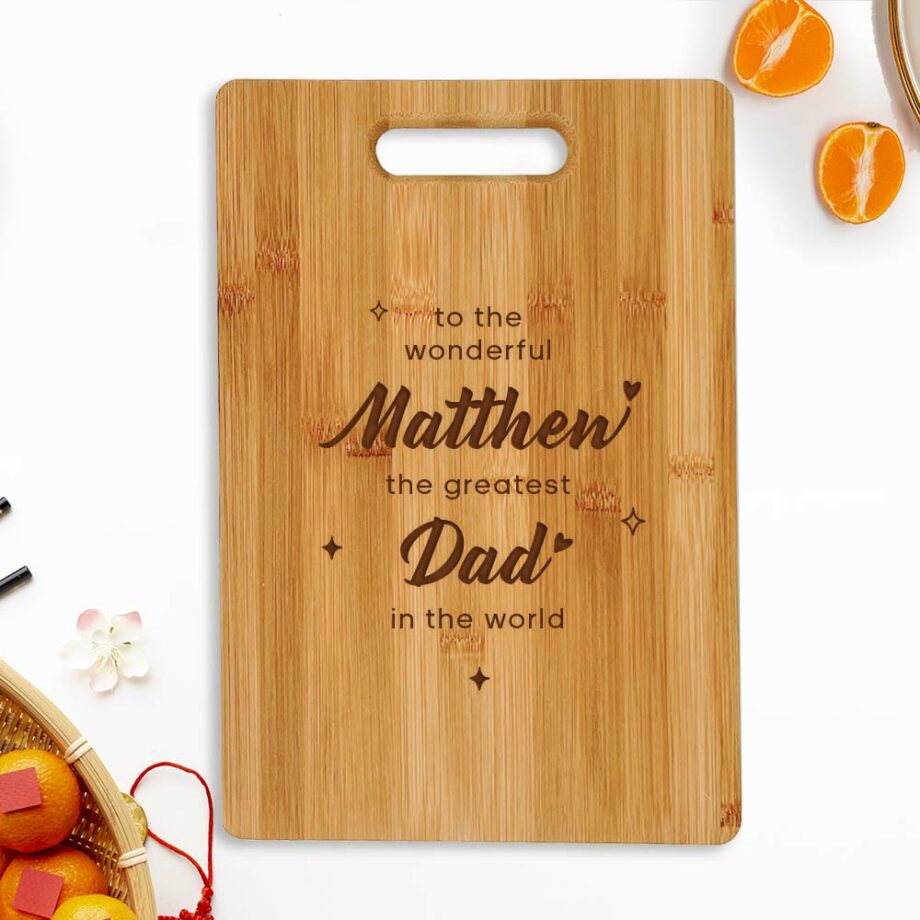 Father’s Day Engraved Wooden Chopping Cutting Board Customised Personalised Gifts Present Greatest Dad Design