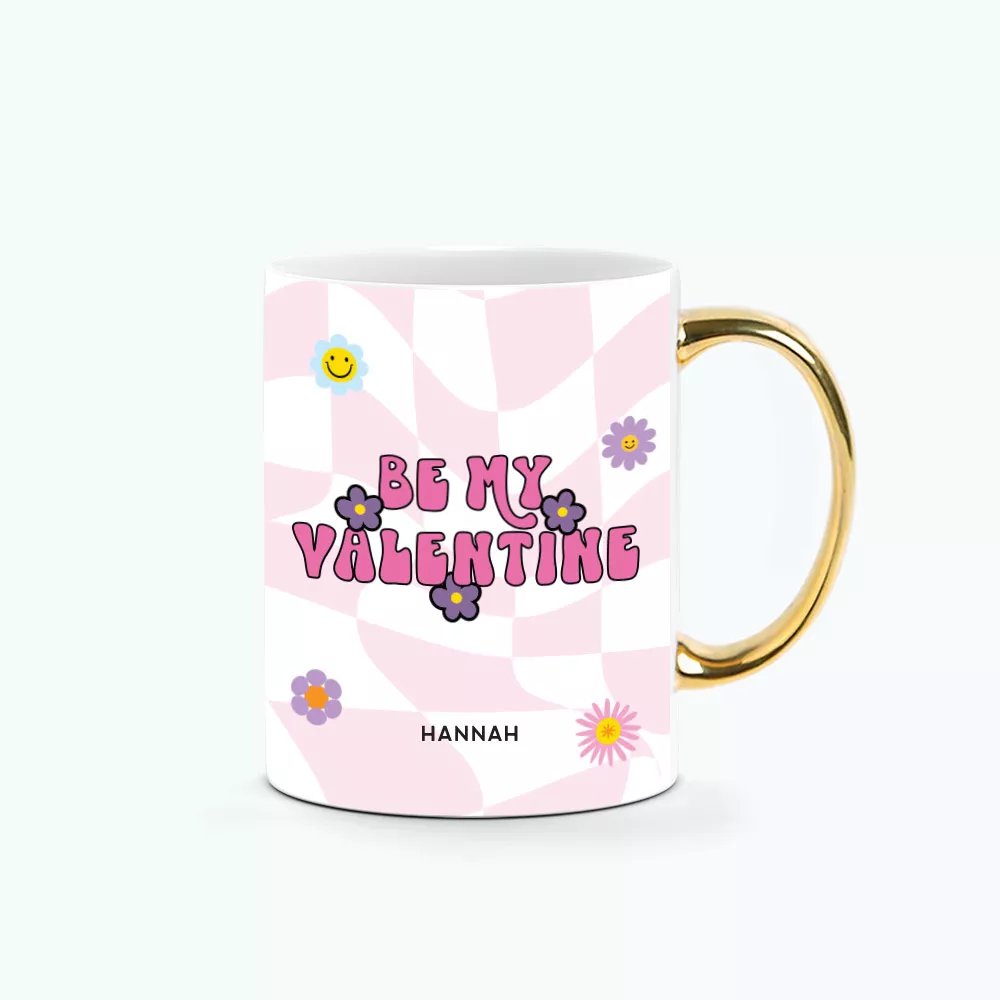 ' [Custom Name] Be My Valentine Retro Typography Printed Mug