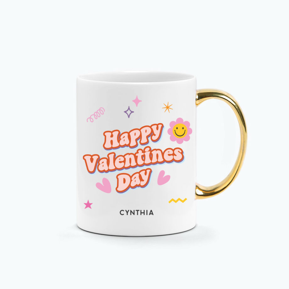 ' [Custom Name] Happy Valentines Day Retro Typography Graphics Printed Mug