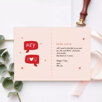 ' [Custom Message] Valentines Collection One-sided Gift card - Hey I love you speech bubble design