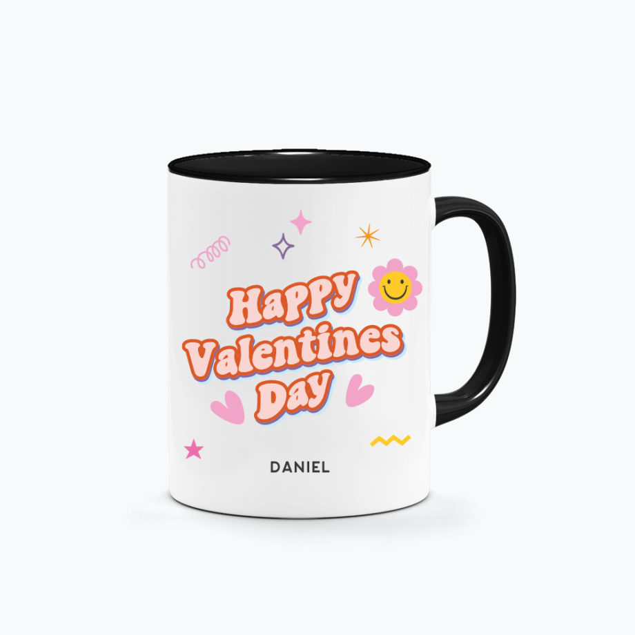 ' [Custom Name] Happy Valentines Day Retro Typography Graphics Printed Mug