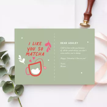 ' [Custom Message] Valentines Collection One-sided Gift card - Matcha Design