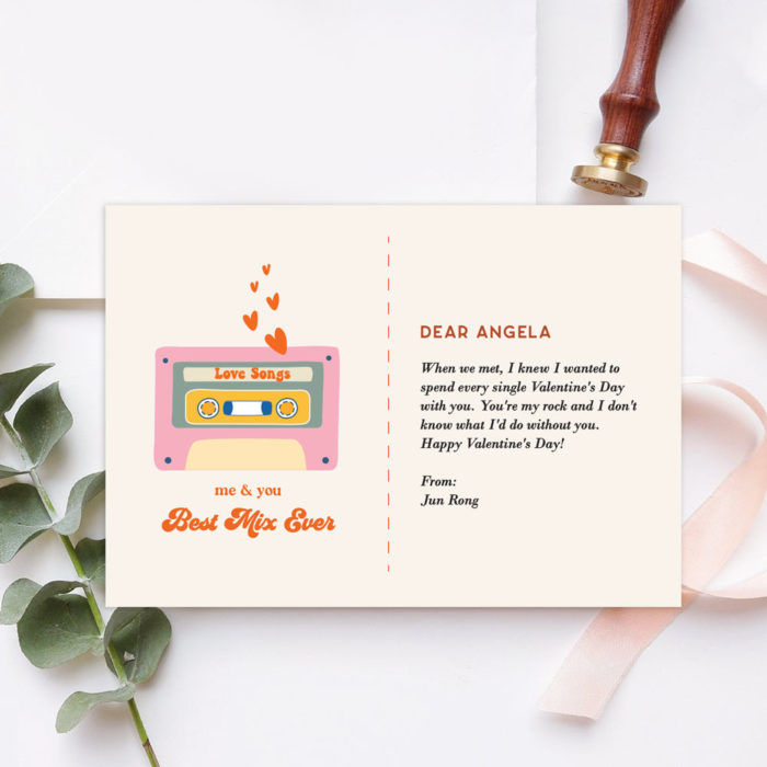 ' [Custom Message] Valentines Collection One-sided Gift card - mix tape design