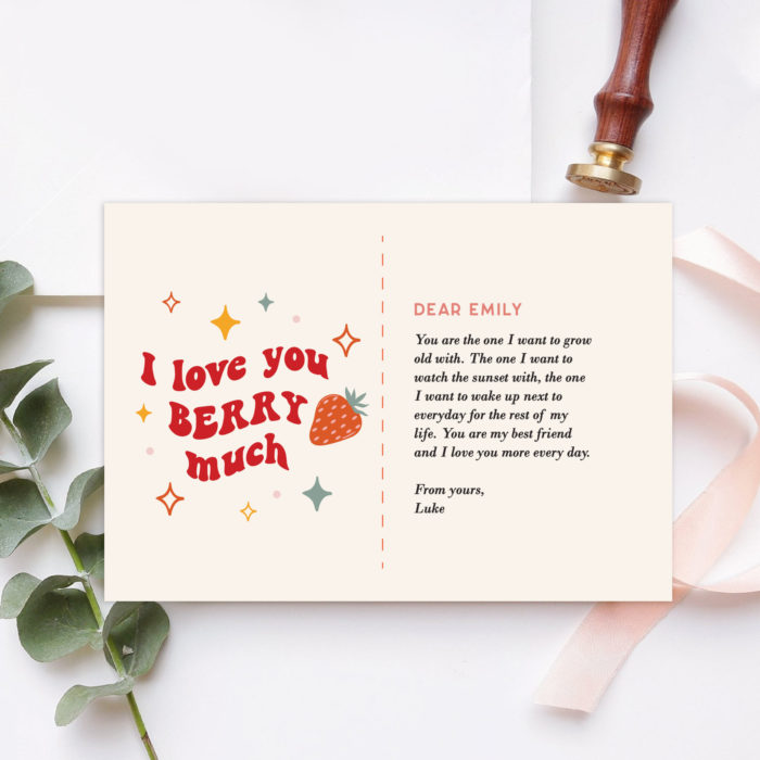 ' [Custom Message] Valentines Collection One-sided Gift card - I love you berry much design