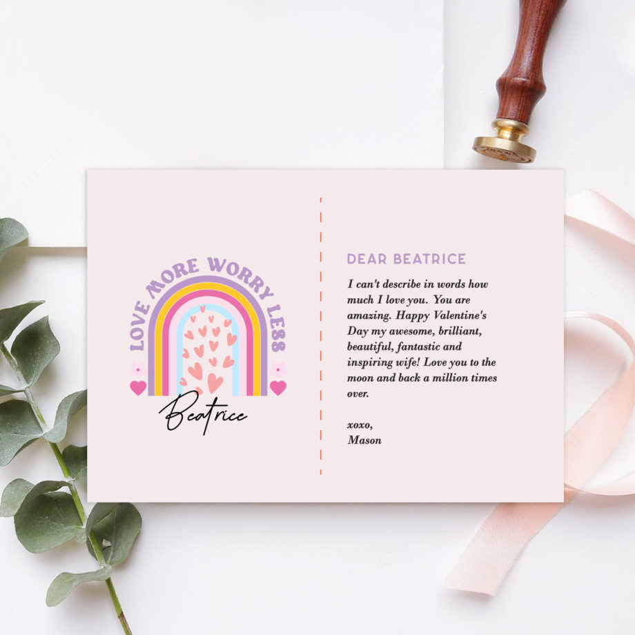 ' [Custom Message] Valentines Collection One-sided Gift card - love more worry less rainbow design