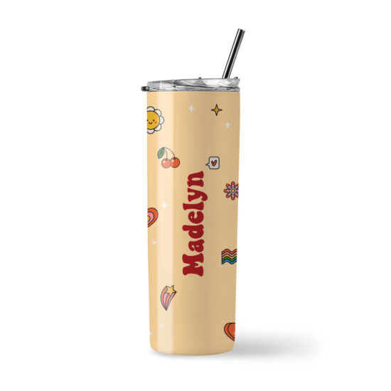 ' [Custom Name] Insulated Stainless Steel Tumbler - Groovy Happy Vibes Design