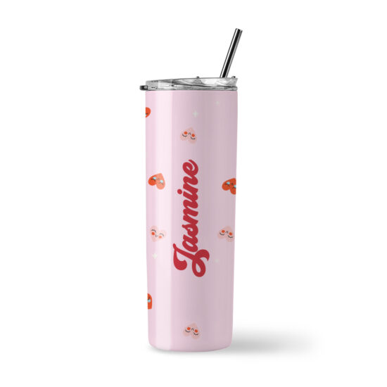 ' [Custom Name] Insulated Stainless Steel Tumbler - Pink & Red Heart Faces Design