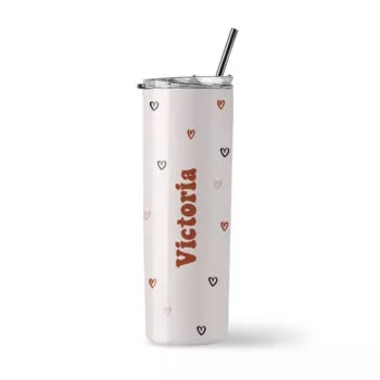 ' [Custom Name] Insulated Stainless Steel Tumbler - Neutral Colors Heart Icons Design