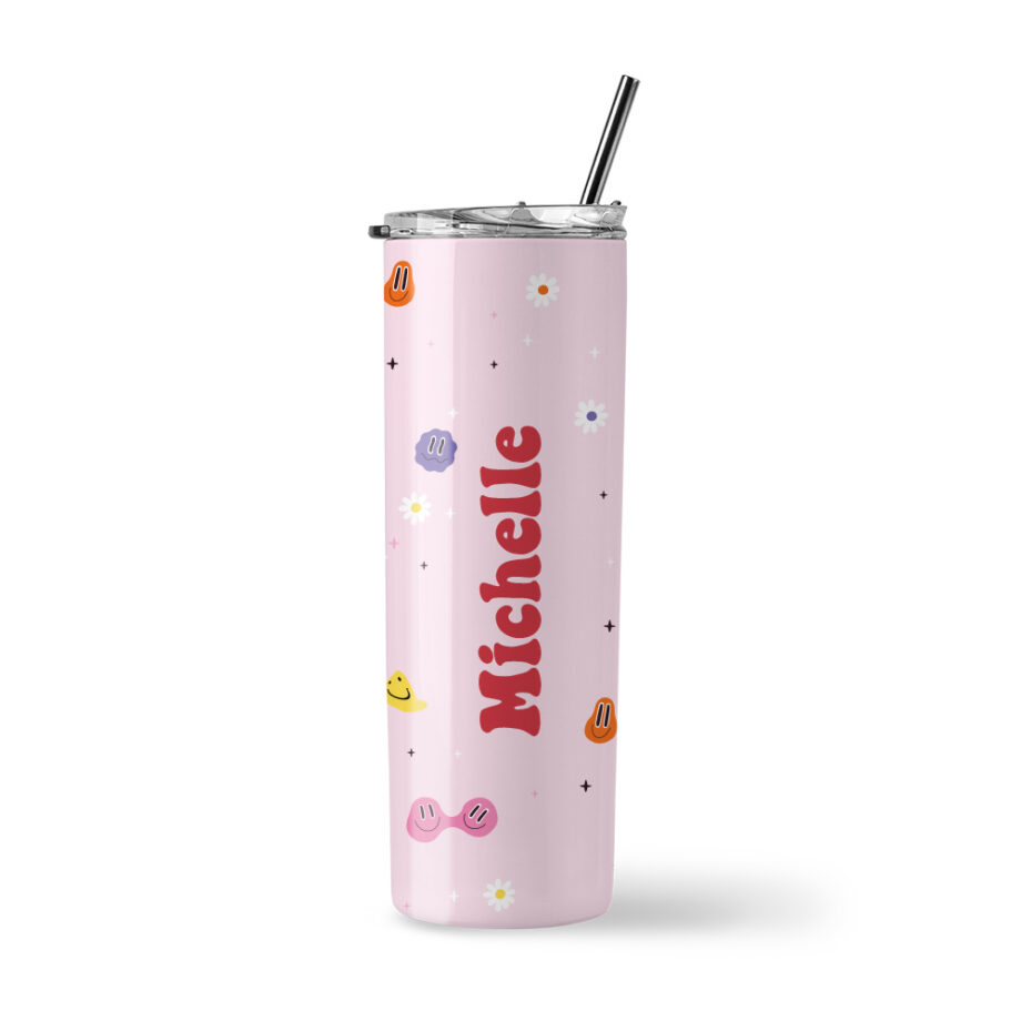 [Custom Name] Insulated Stainless Steel Tumbler - Melted Smiley Faces Design
