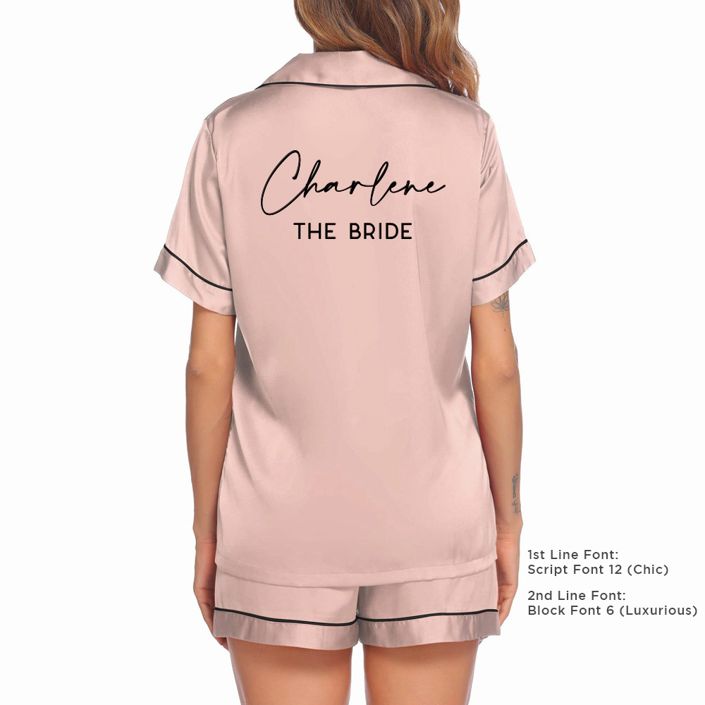 Custom or Plain Satin Bridal Short Pyjamas 2pcs Set - Champagne Pink