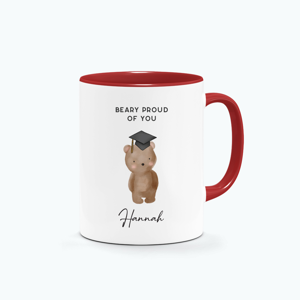 Personalised Graduation Printed Mug Brown Teddy Bear Illustration Custom Text Name