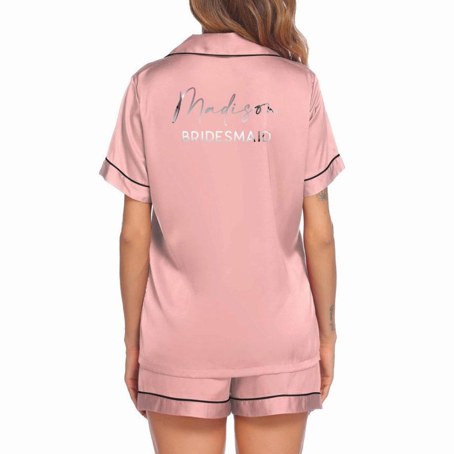 Custom or Plain Satin Bridal Short Pyjamas 2pcs Set - Pink