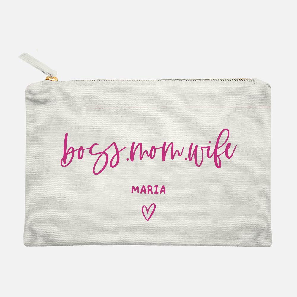 Mother’s Day Canvas Makeup Pouch Mama Customisation Personalisation Boss Mom Wife Typography