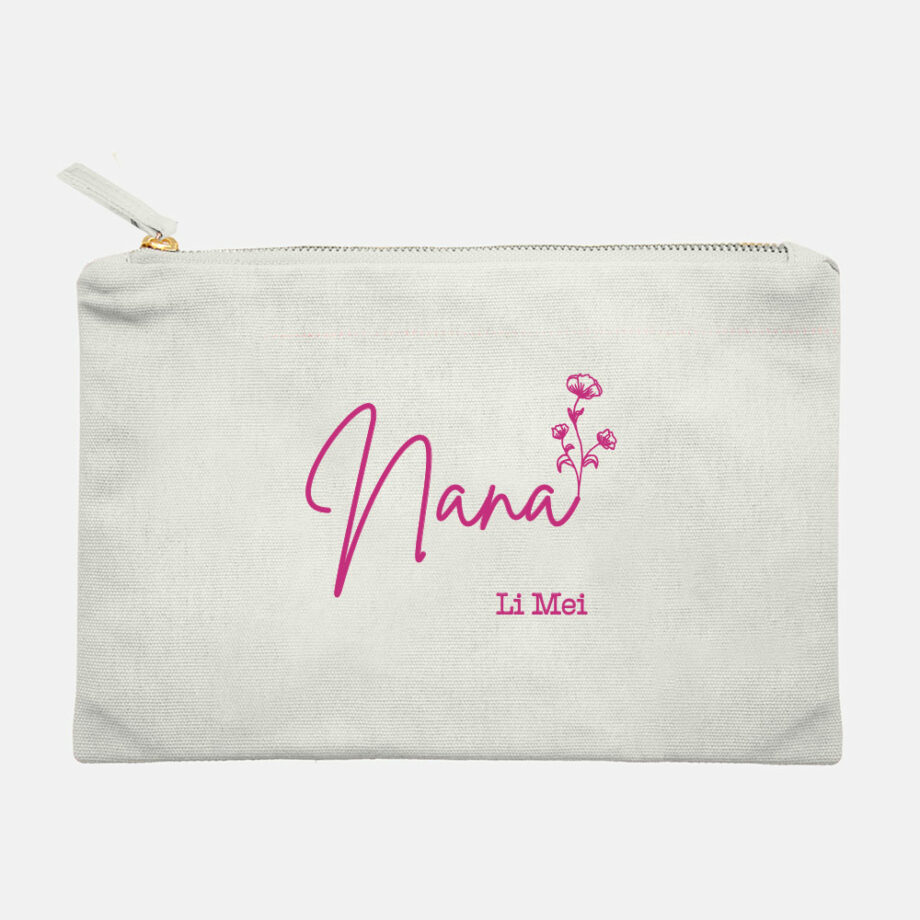 Mother’s Day Canvas Makeup Pouch Mama Grandma Customisation Personalisation Flower Illustration Lineart