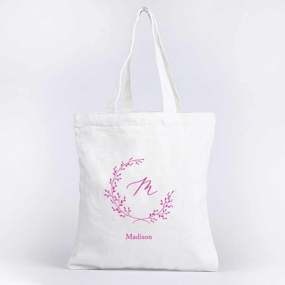 Custom Monogram Mother’s Day Collection Tote Bag Foliage Wreath Design