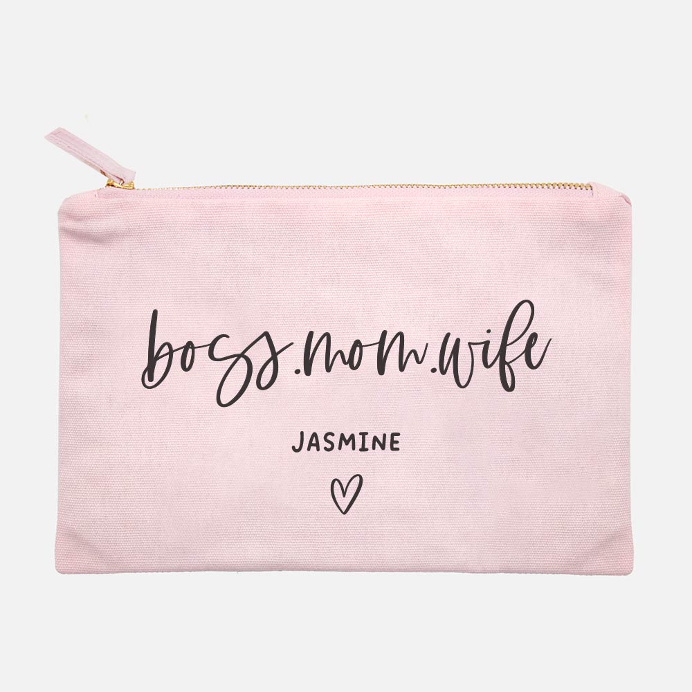 Mother’s Day Canvas Makeup Pouch Mama Customisation Personalisation Boss Mom Wife Typography