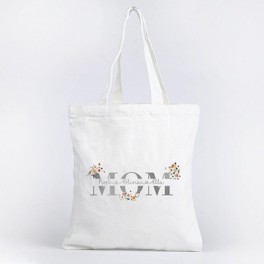 Custom Names Mother’s Day Collection Tote Bag - MOM floral Typography Design