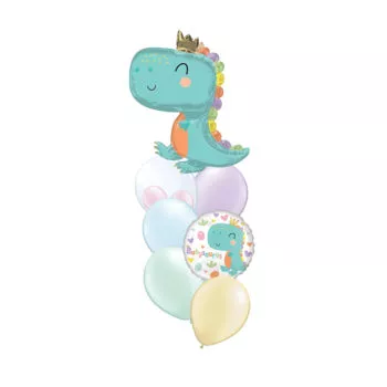 Dinosaur-themed Happy Birthday Foil Chrome Pearl Balloon Bouquet Babysaurus