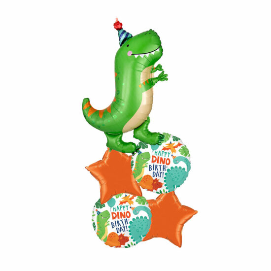 Dinosaur-themed Happy Birthday Foil Chrome Balloon Bouquet Celebrate Dino