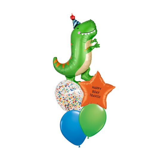 Dinosaur-themed Happy Birthday Foil Chrome Balloon Bouquet Celebrate Dino