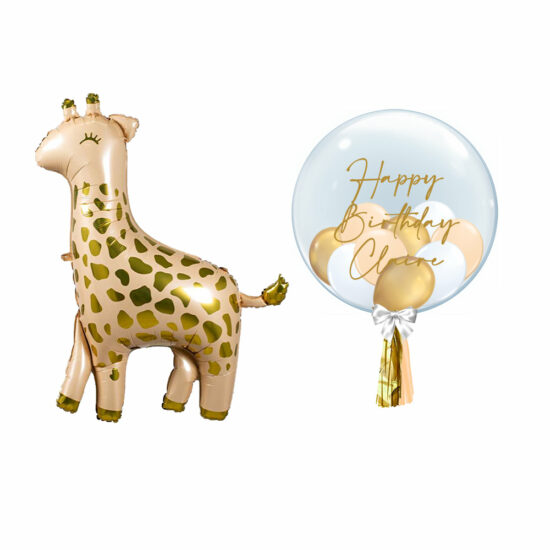 Woodlands Animals Theme Foil Latex Helium Matte Balloons Children Celebration Birthday Party Gold baby Giraffe Customised Personalised Design Message Bubble Balloon