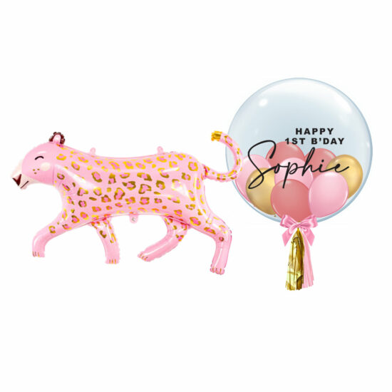 Woodlands Animals Theme Foil Latex Helium Matte Balloons Children Celebration Birthday Party Pinkish Gold Leopard/Cheetah Customised Personalised Design Message Bubble Balloon