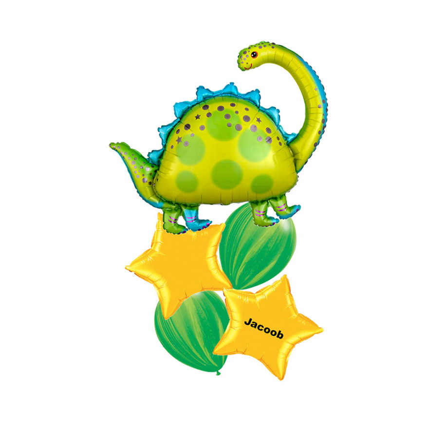 Dinosaur-themed Happy Birthday Foil Chrome Balloon Bouquet Cute Stegosaurus Silly Dinosaur