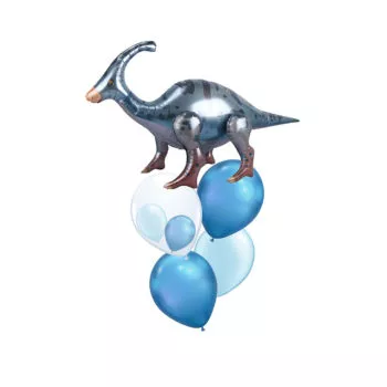 Dinosaur-themed Happy Birthday Foil Chrome Balloon Bouquet Apatosaurus Paractenosaurus Parasaurolophus