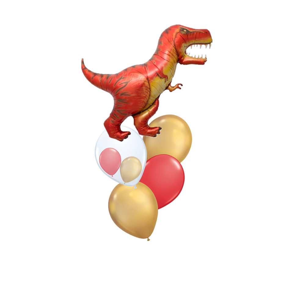Dinosaur-themed Happy Birthday Foil Chrome Balloon Bouquet T-Rex Triceratops Ankylosaurus