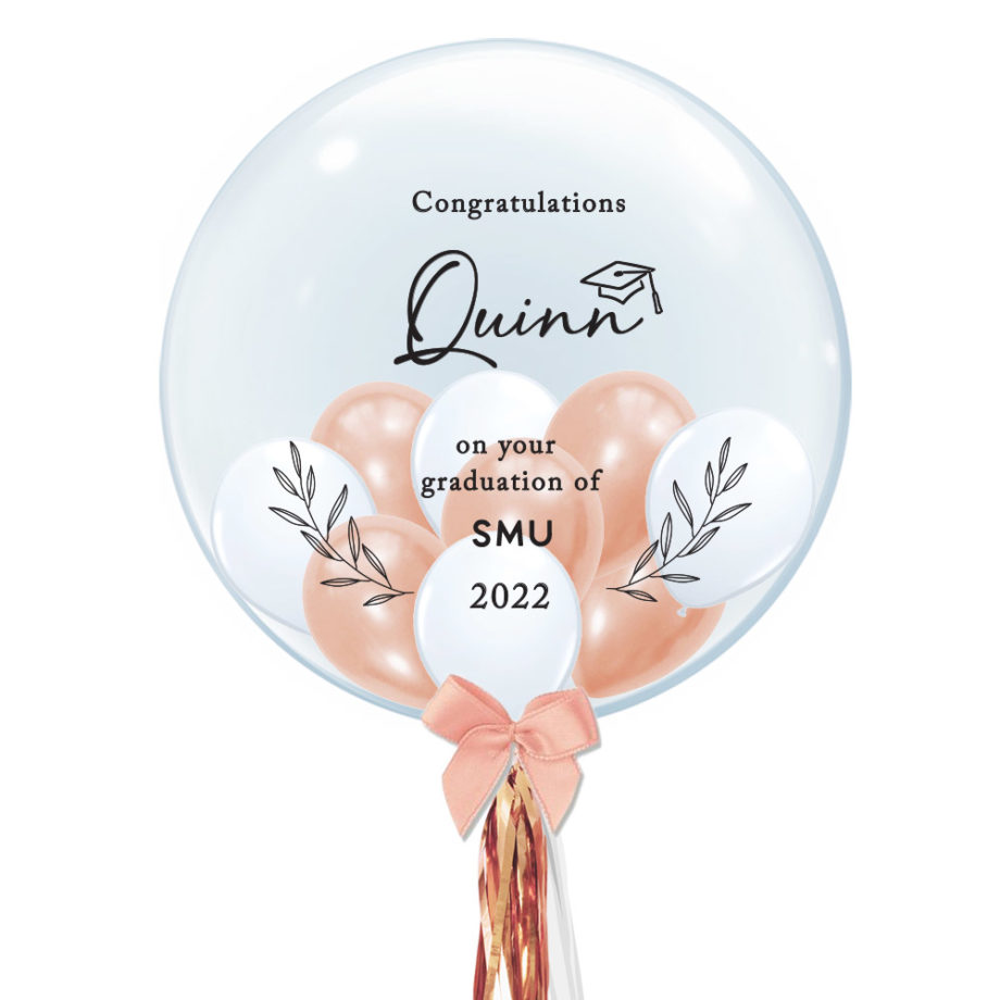 Personalised Bubble Balloon Graduation Gift Customisation Title Name Congratulations Botanical Wreath Leaves Foliage