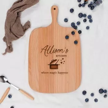 Mother’s Day Engraved Wooden Chopping Cutting Board Customisation Personalisation Cooking Pot with Hearts Illustration