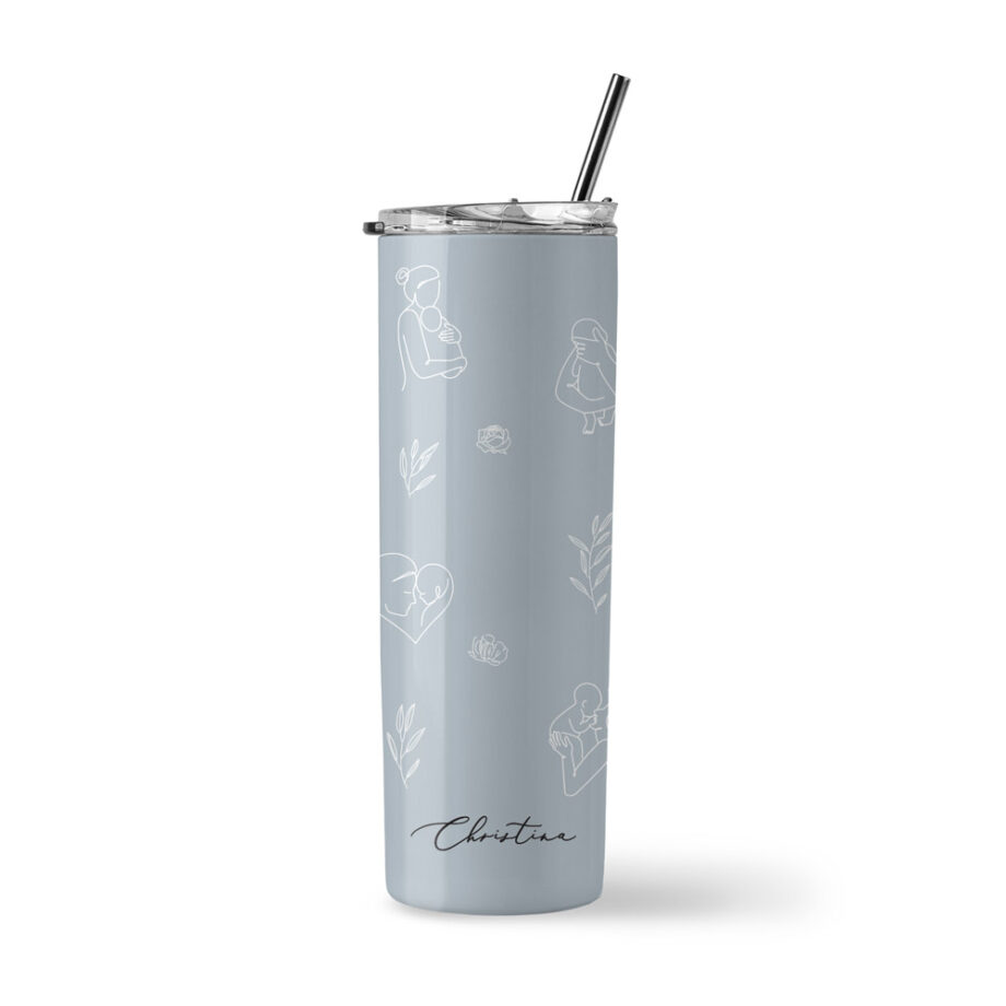 Custom Name Mother Day Printed Tumbler Gift - Mother and Baby Lineart Design
