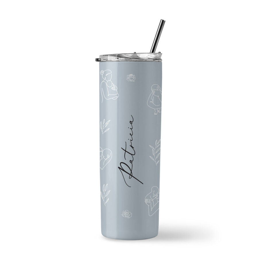 Custom Name Mother Day Printed Tumbler Gift - Mother and Baby Lineart Design
